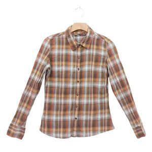 Prana Shirt Womens Small Brown Plaid Button Up Long Sleeve Southwest Cotton